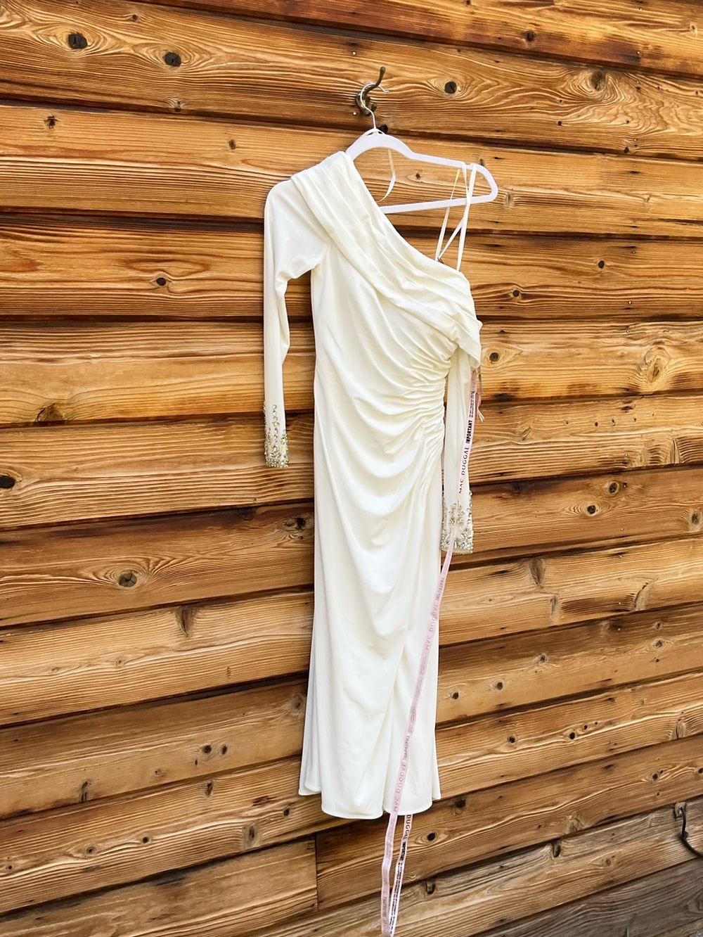 NWT MAC DUGGAL White Fold Over Long Sleeve Jeweled Midi Dress Size 14 - Picture 6 of 12